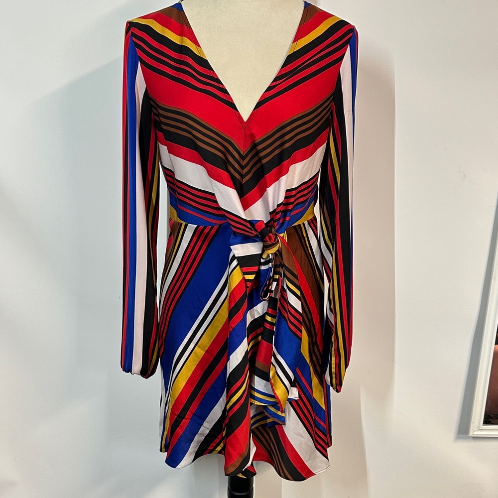 Express Colorful Striped V-Neck Dress